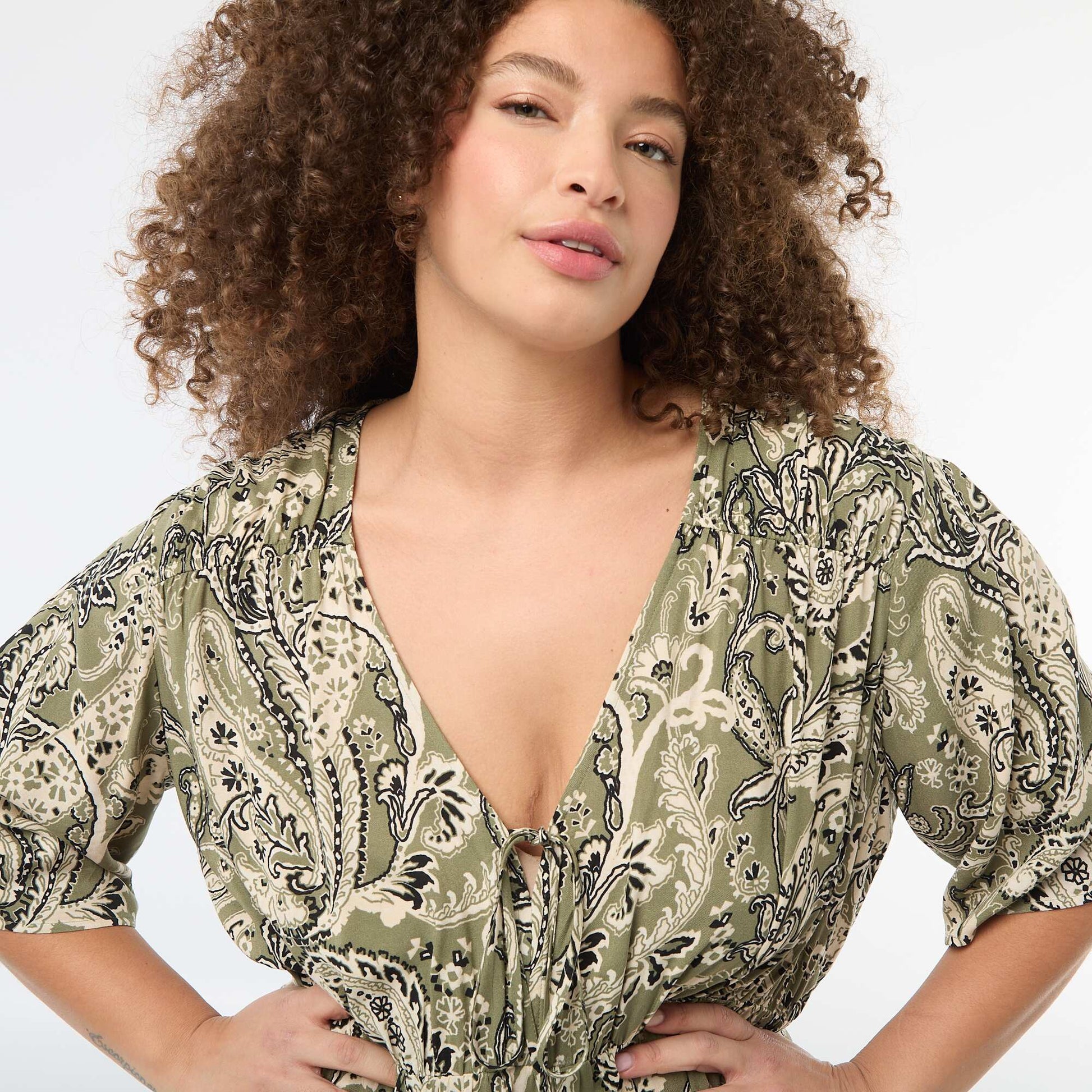 Robe fluide imprimée fantaisie VERT