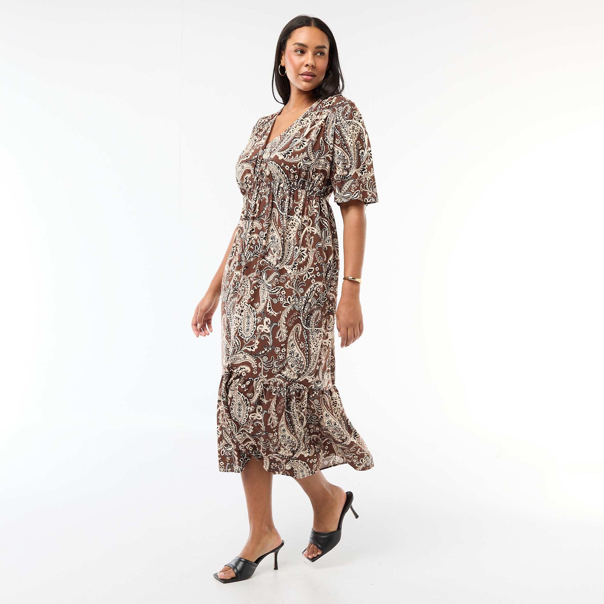 Robe fluide imprimée fantaisie MARRON