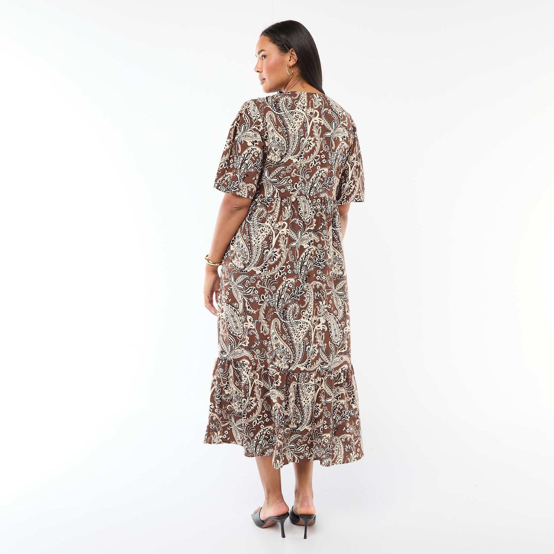 Robe fluide imprimée fantaisie MARRON