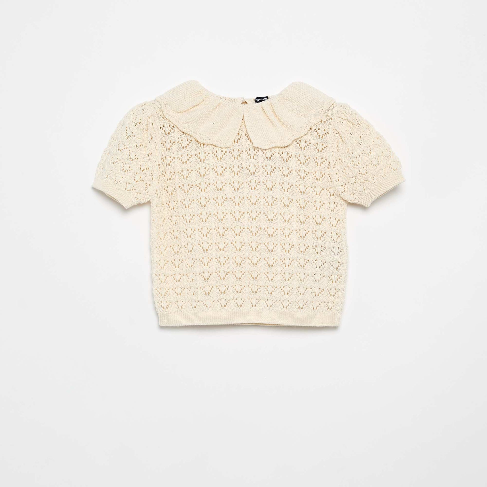 Pull ajouré manches courtes col claudine BEIGE