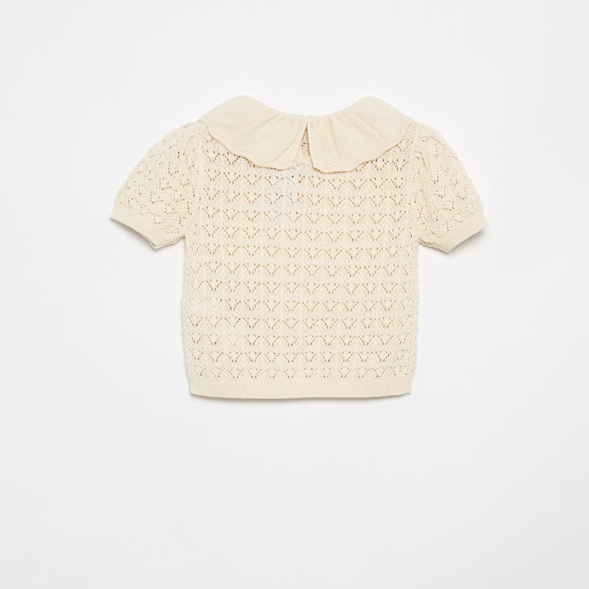 Pull ajouré manches courtes col claudine BEIGE