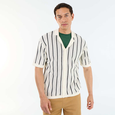 Chemise à manches courtes en maille ajourée BEIGE