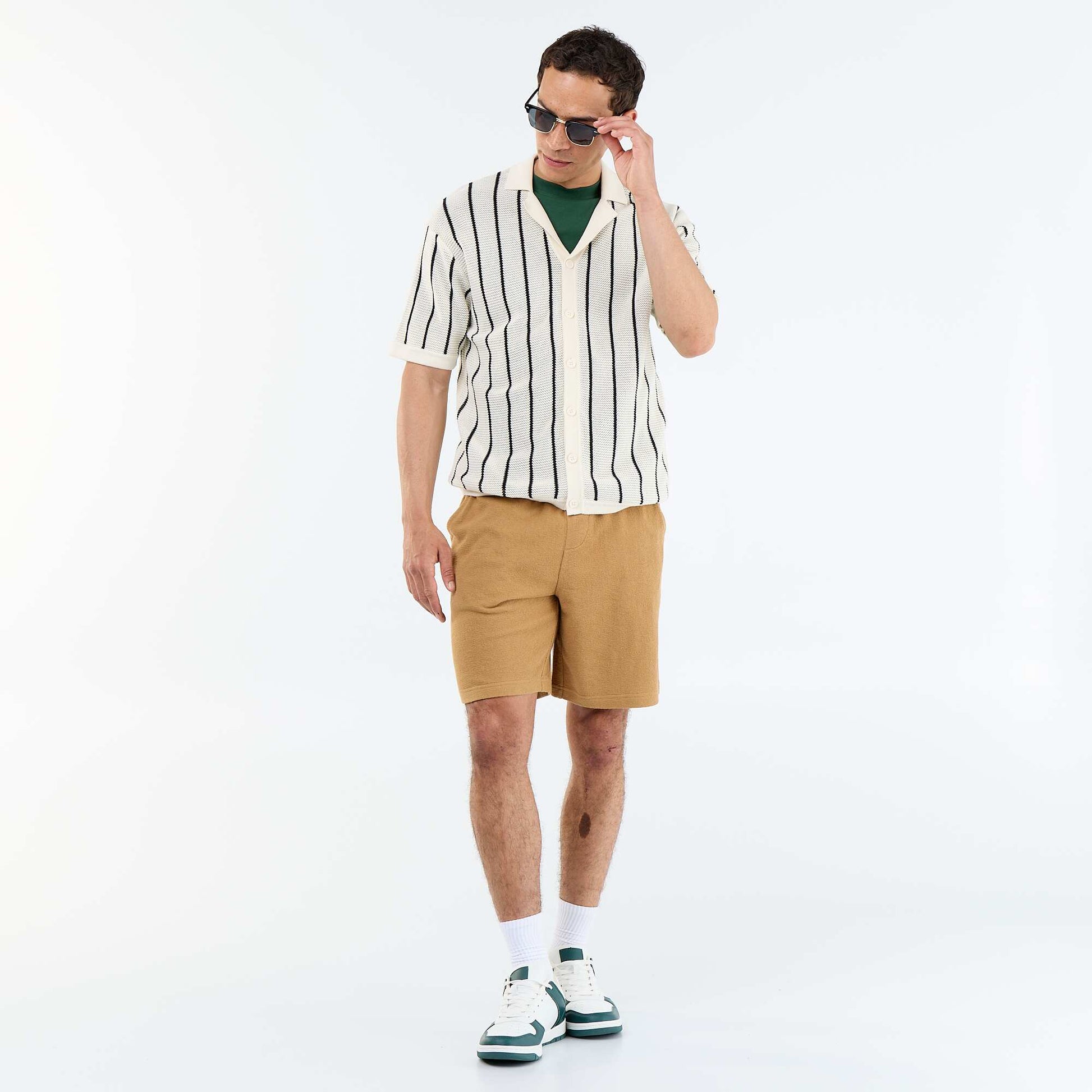 Chemise à manches courtes en maille ajourée BEIGE