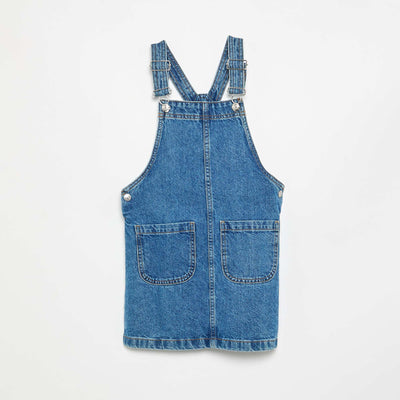 Robe salopette en jean avec 2 poches plaquées BLEU