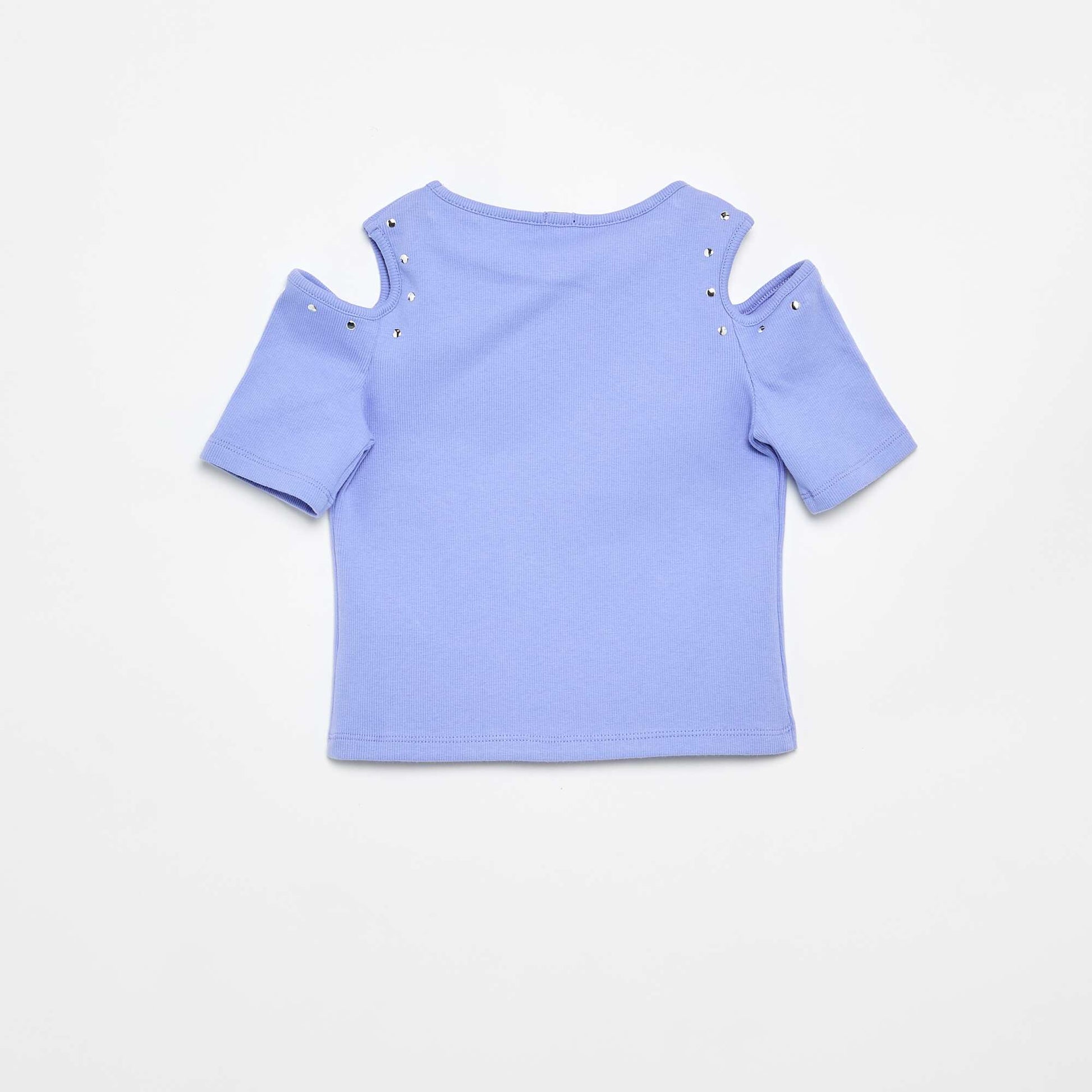 T-shirt côtelé avec clous et épaules nues VIOLET