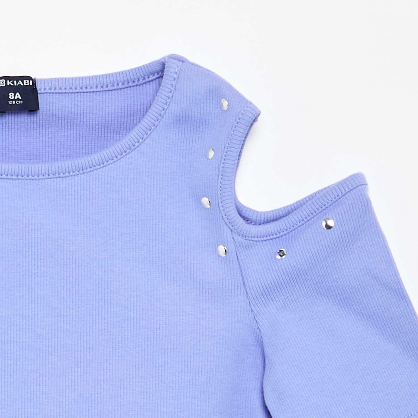 T-shirt côtelé avec clous et épaules nues VIOLET