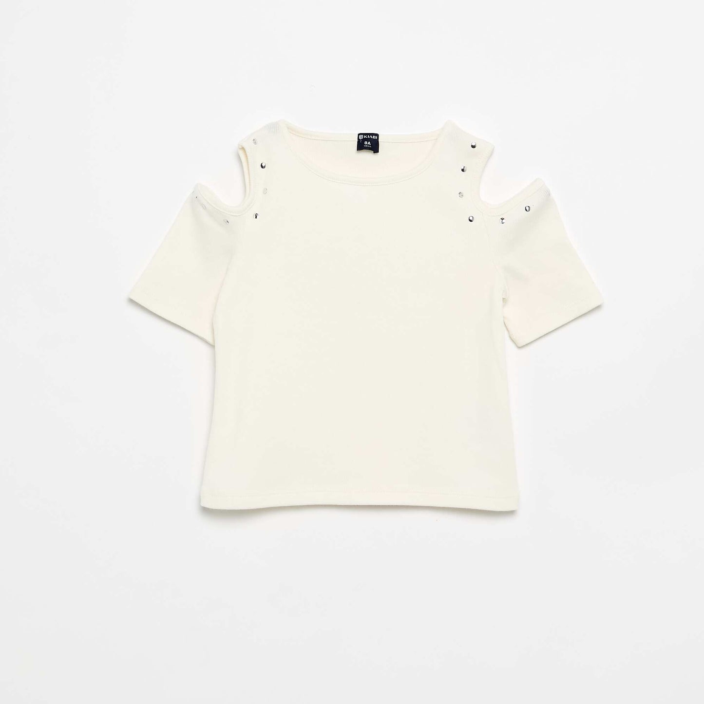 T-shirt côtelé avec clous et épaules nues BLANC