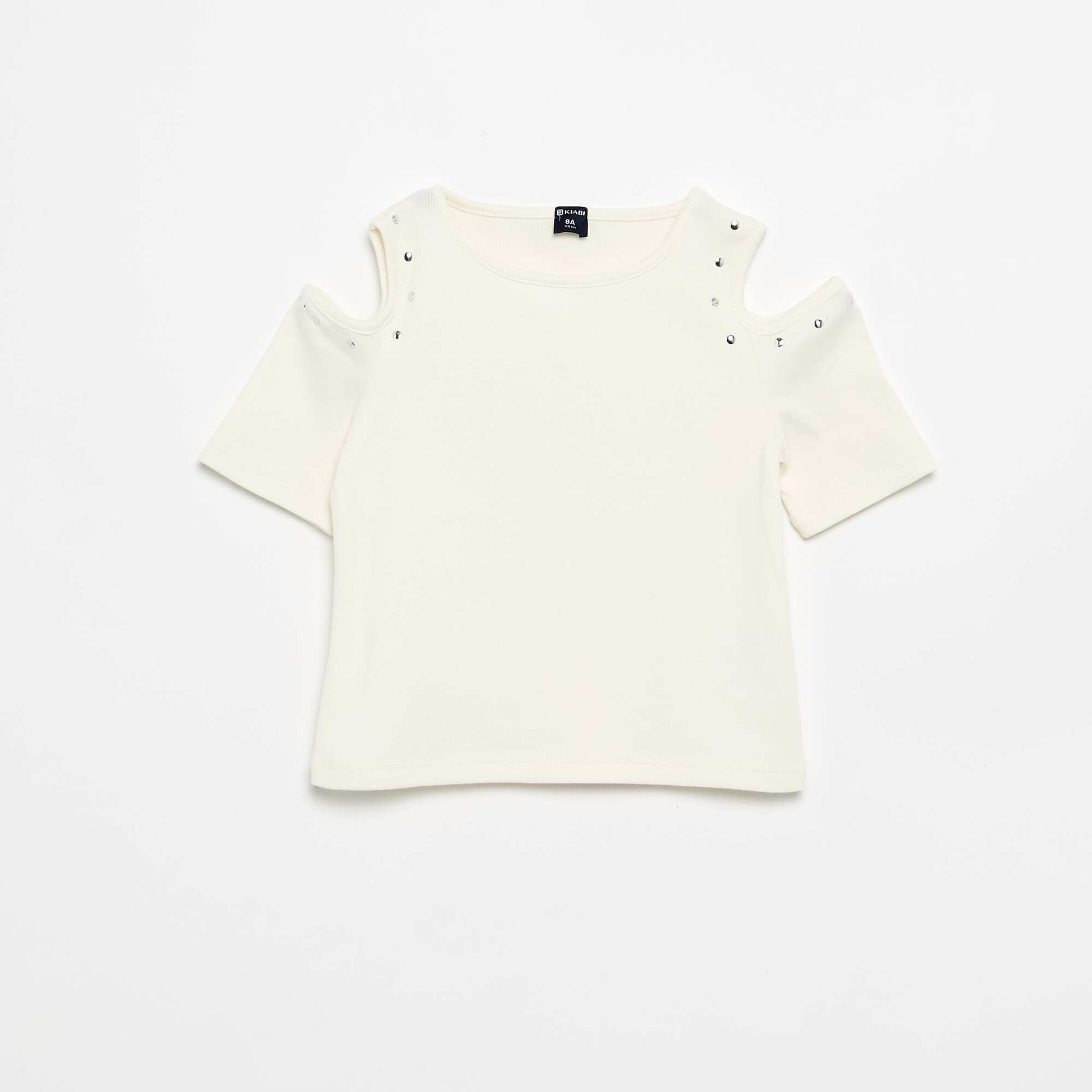 T-shirt côtelé avec clous et épaules nues BLANC