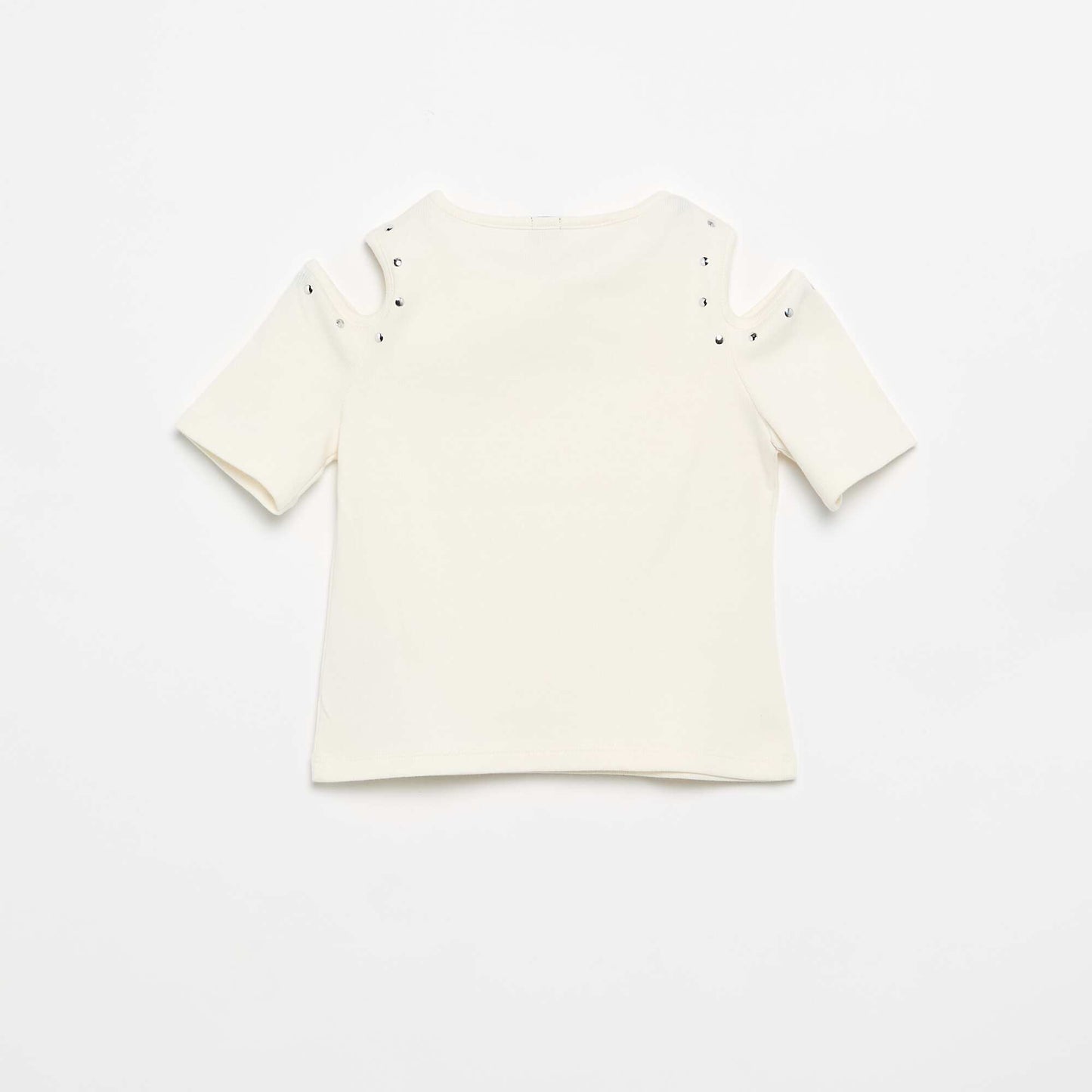 T-shirt côtelé avec clous et épaules nues BLANC