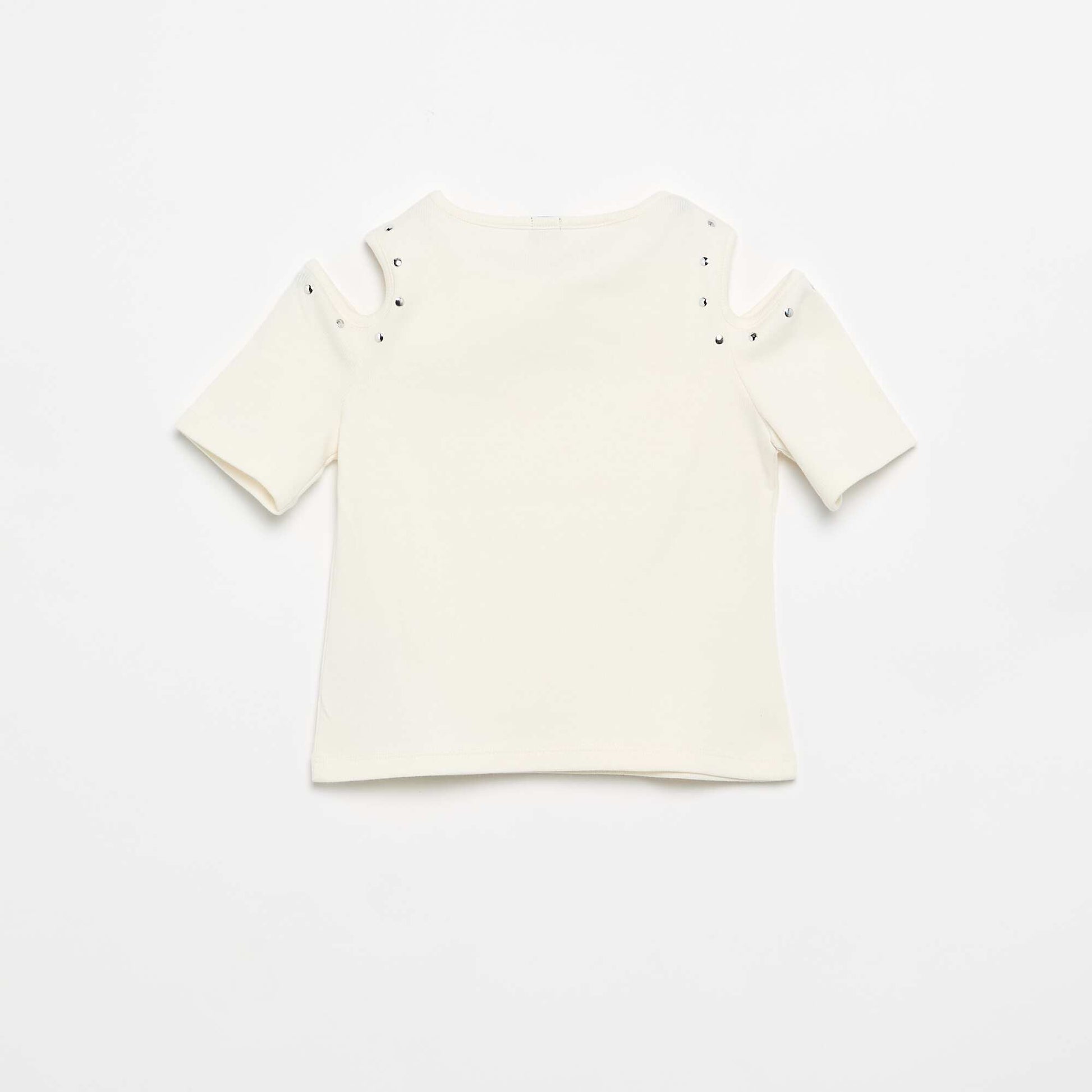 T-shirt côtelé avec clous et épaules nues BLANC