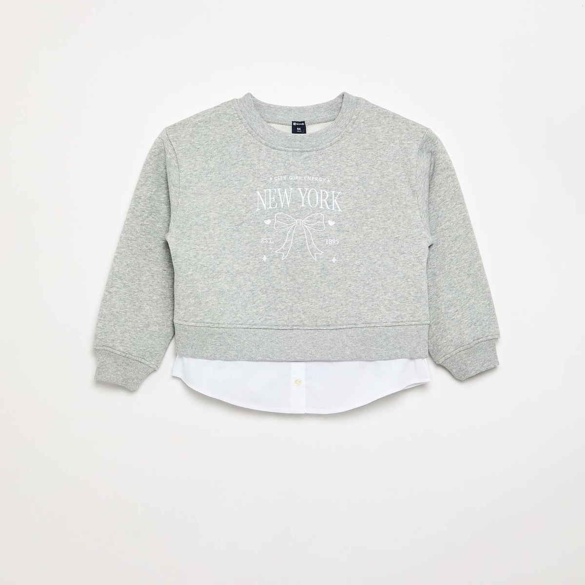 Sweat avec bas de chemise intégré et broderie poitrine GRIS