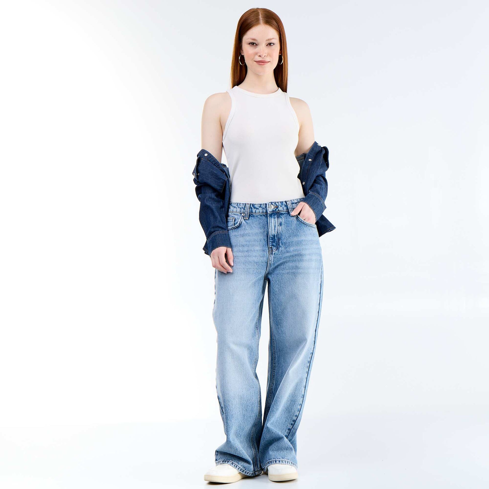 Pantalon denim coupe baggy BLEU