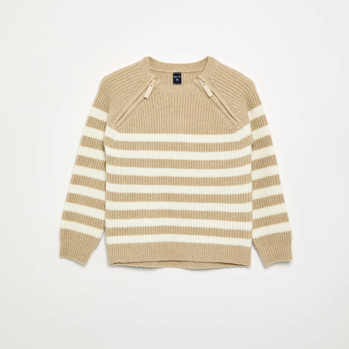 Pull en maille rayée - collection facile à enfiler BEIGE
