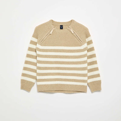 Pull en maille rayée - collection facile à enfiler BEIGE