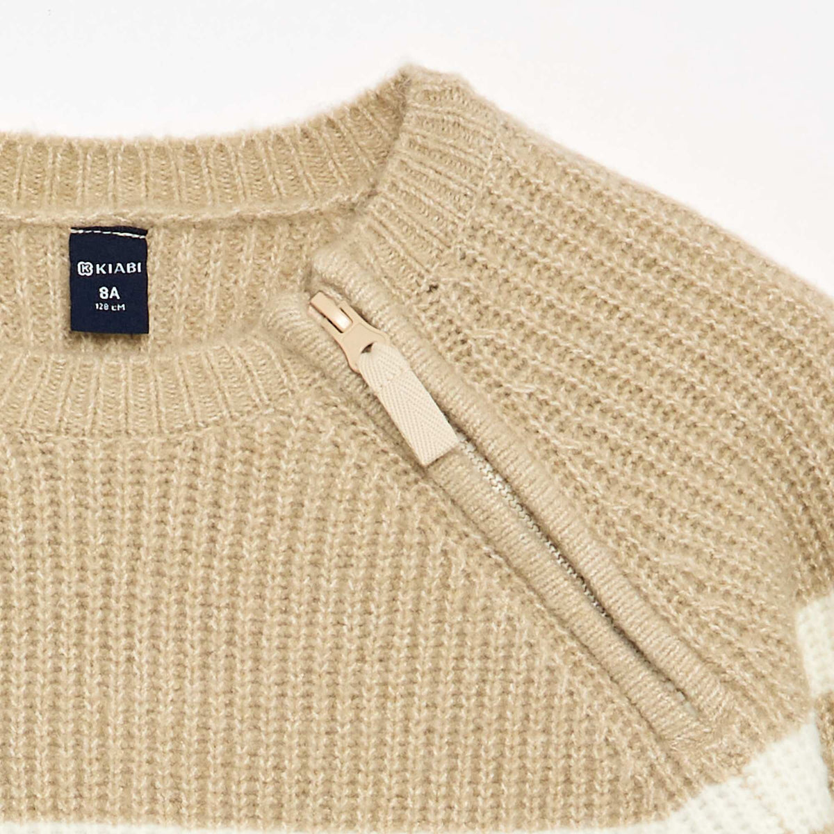 Pull en maille rayée - collection facile à enfiler BEIGE
