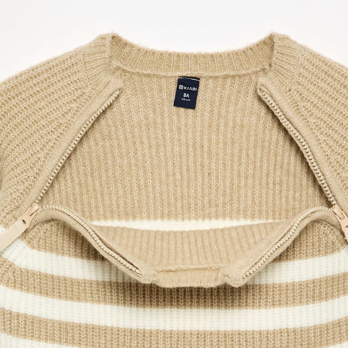 Pull en maille rayée - collection facile à enfiler BEIGE