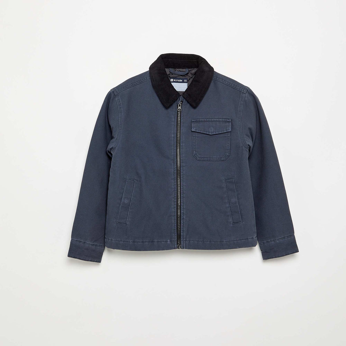 Blouson court avec col en velours contrasté BLEU