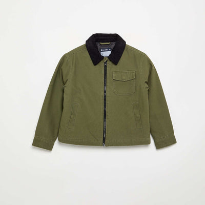 Blouson court avec col en velours contrasté VERT
