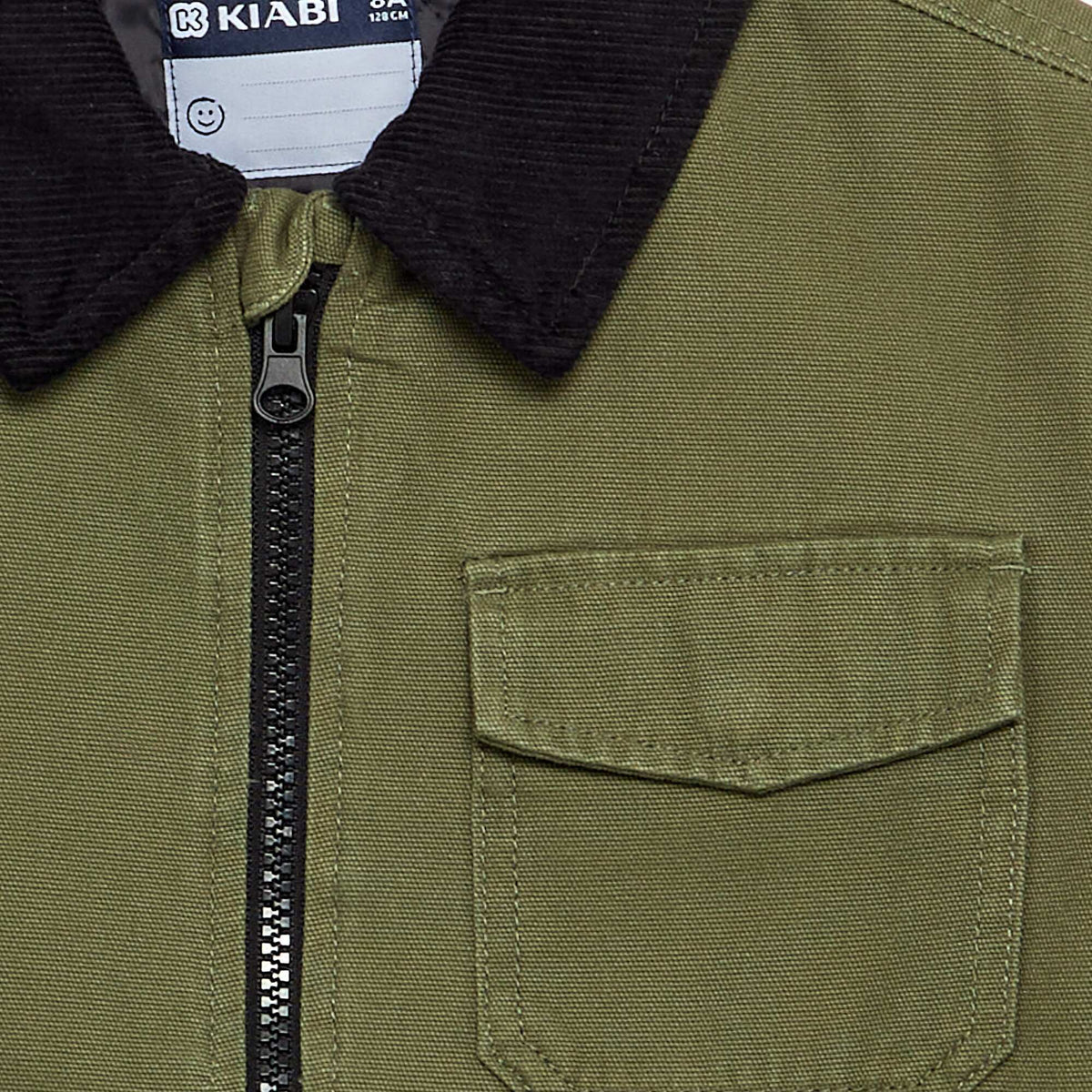 Blouson court avec col en velours contrasté VERT