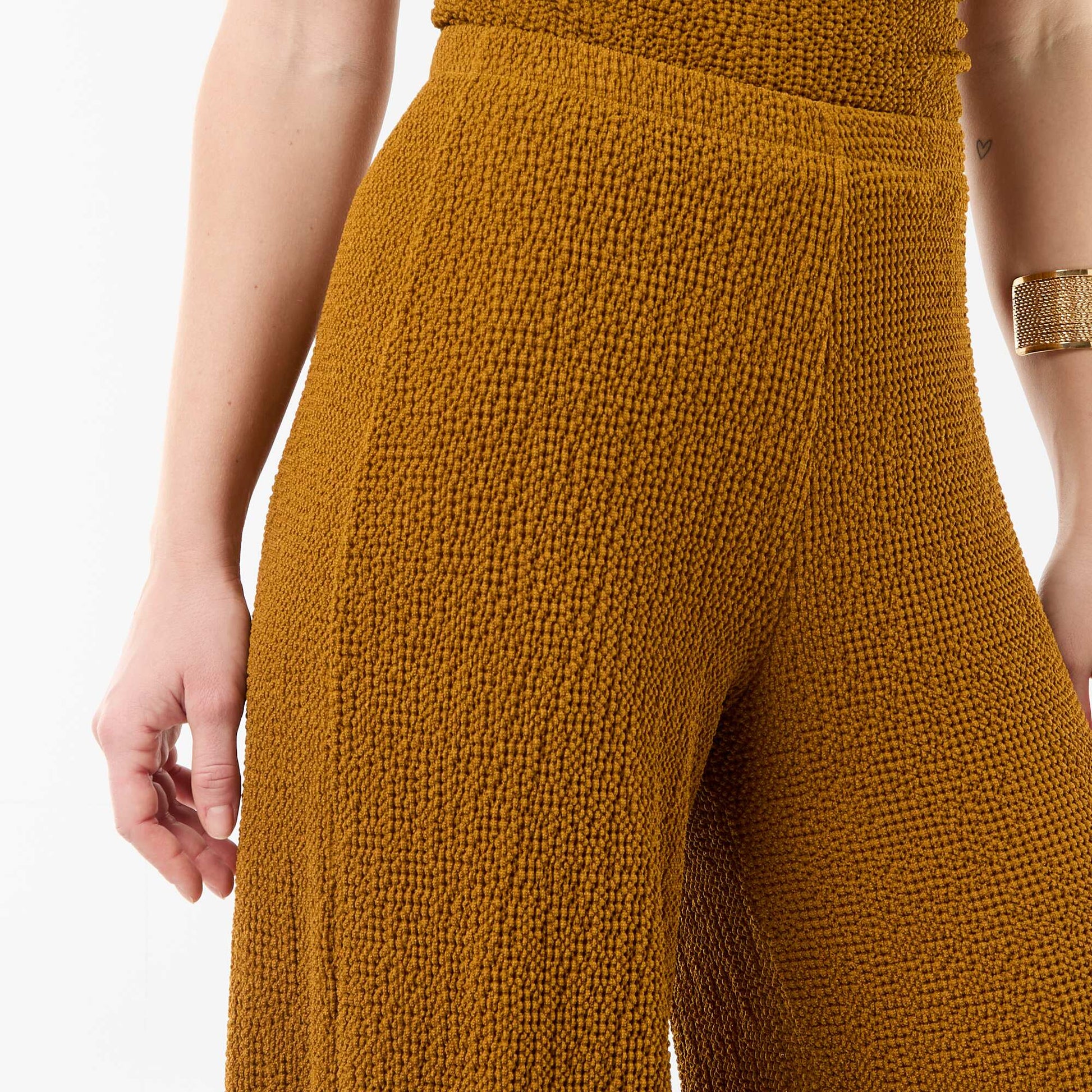 Pantalon balloon en maille crinkle MARRON