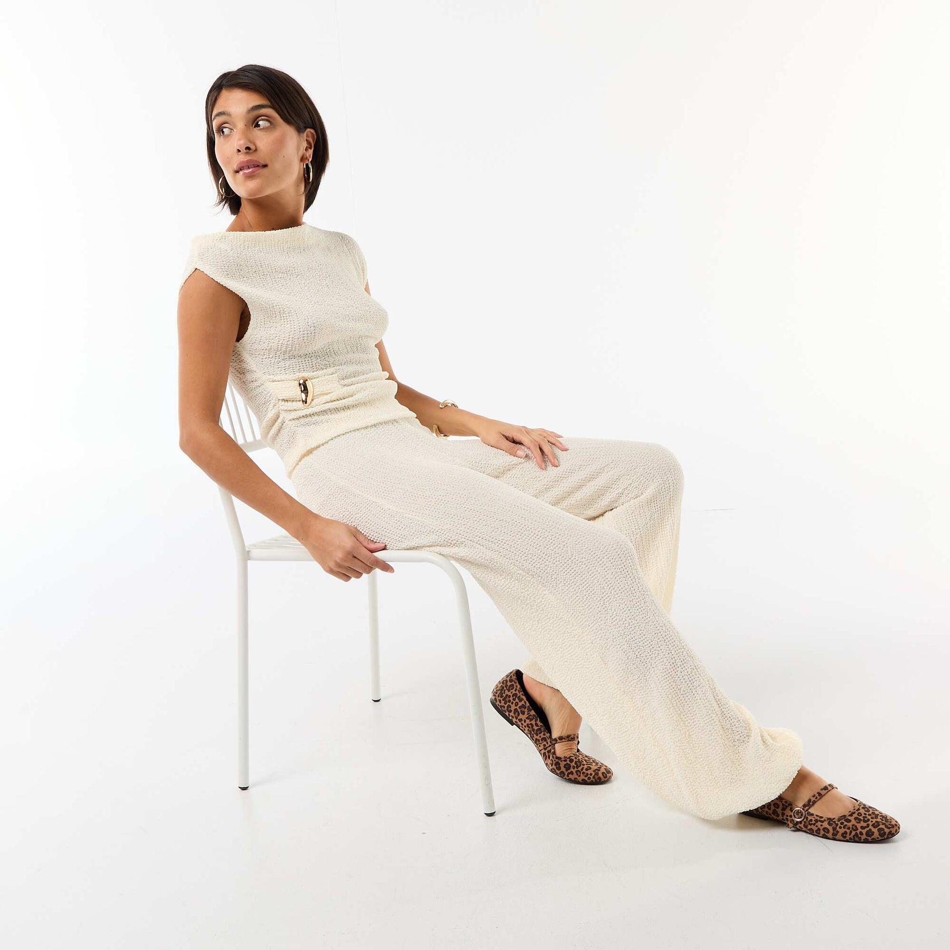 Pantalon balloon en maille crinkle BLANC