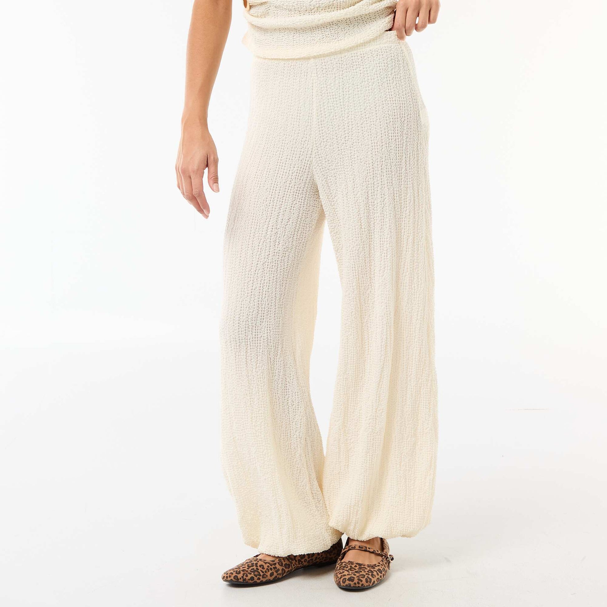 Pantalon balloon en maille crinkle BLANC