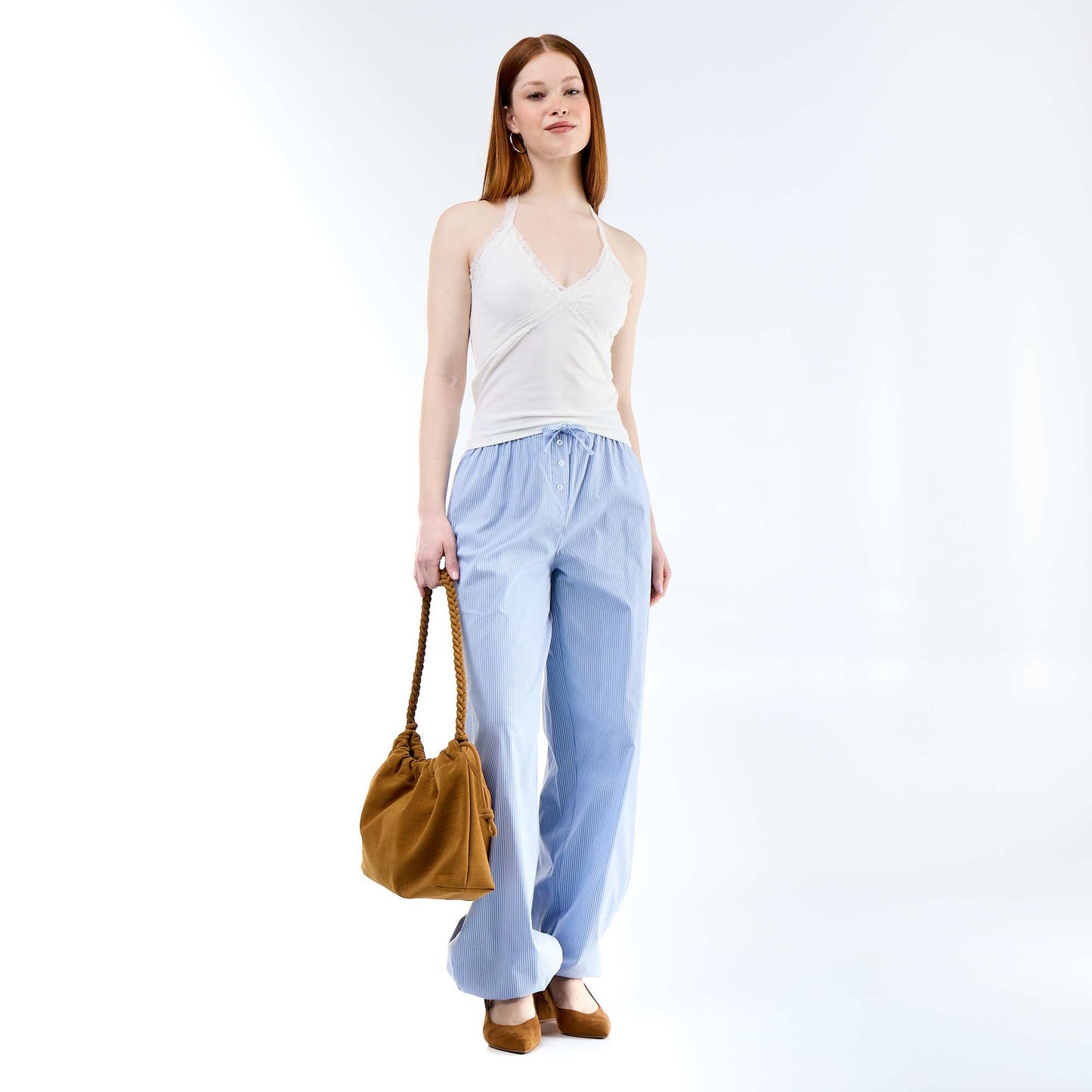 Pantalon large rayé forme balloon BLEU