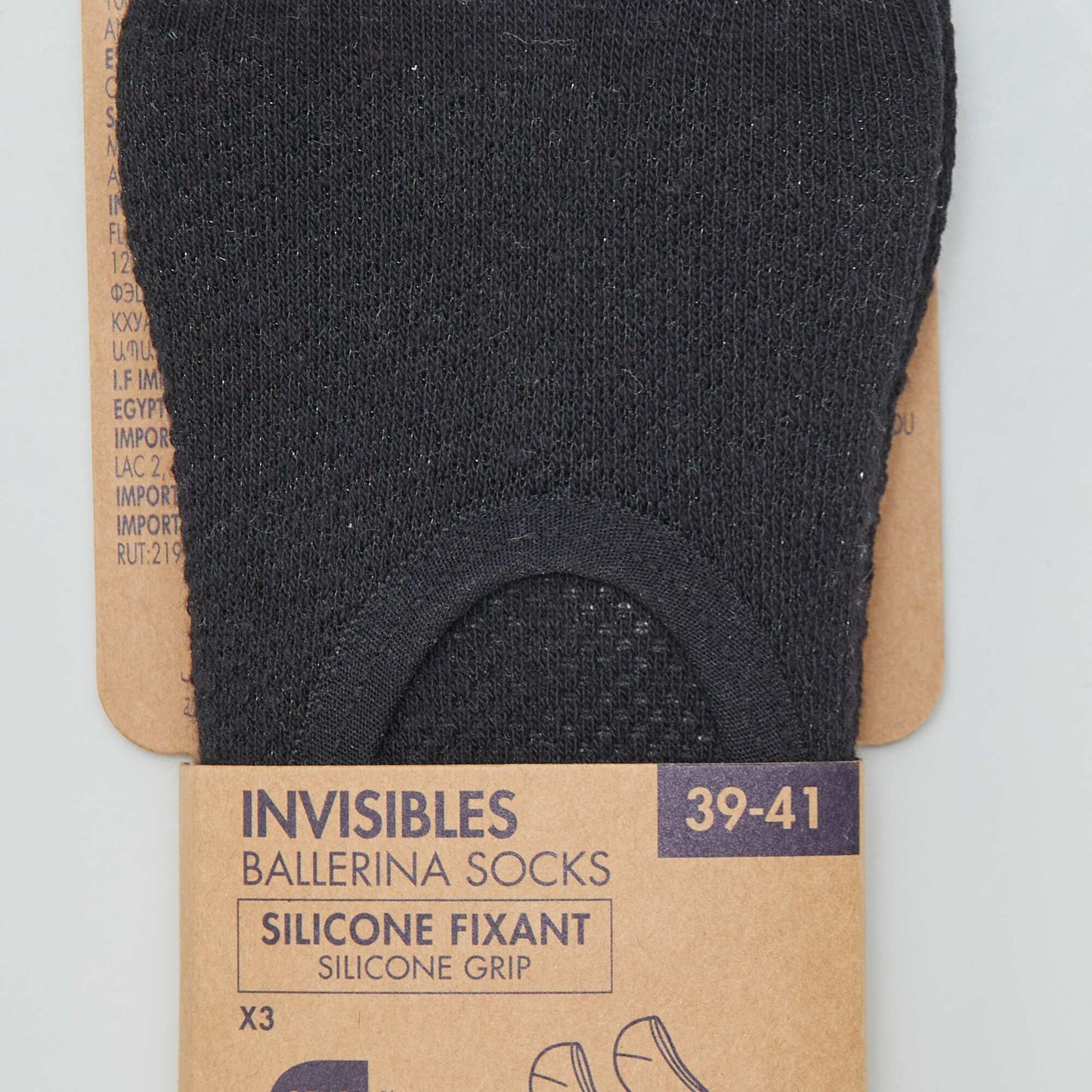 Lot de 3 paires de chaussettes invisibles noir