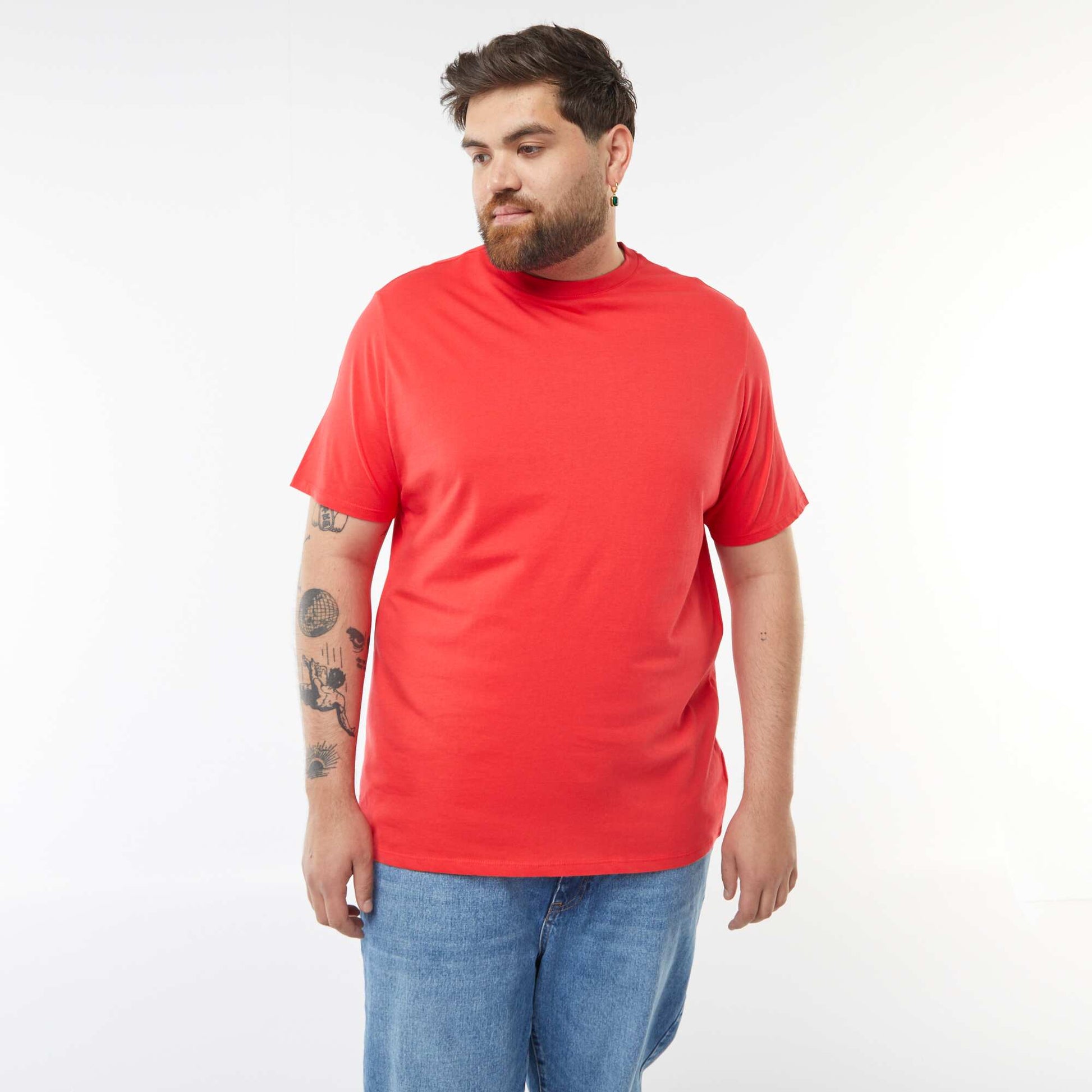 T-shirt uni en maille jersey ROUGE