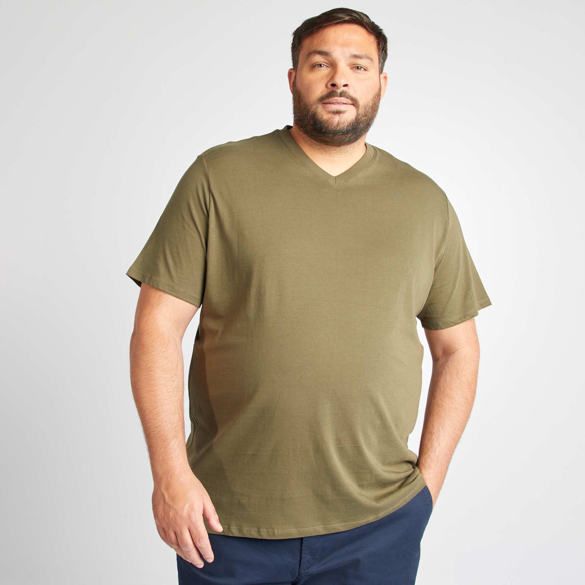 T-shirt en jersey à col V KAKI