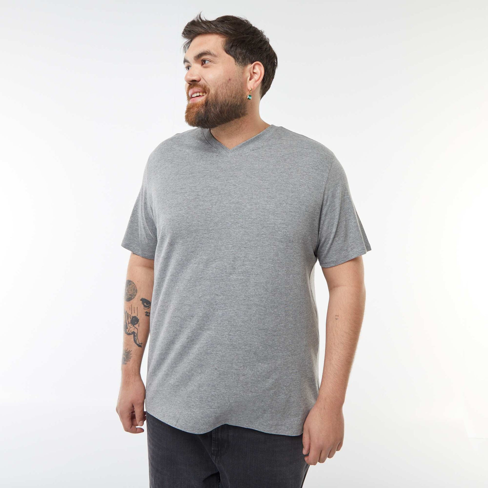 T-shirt en jersey à col V GRIS