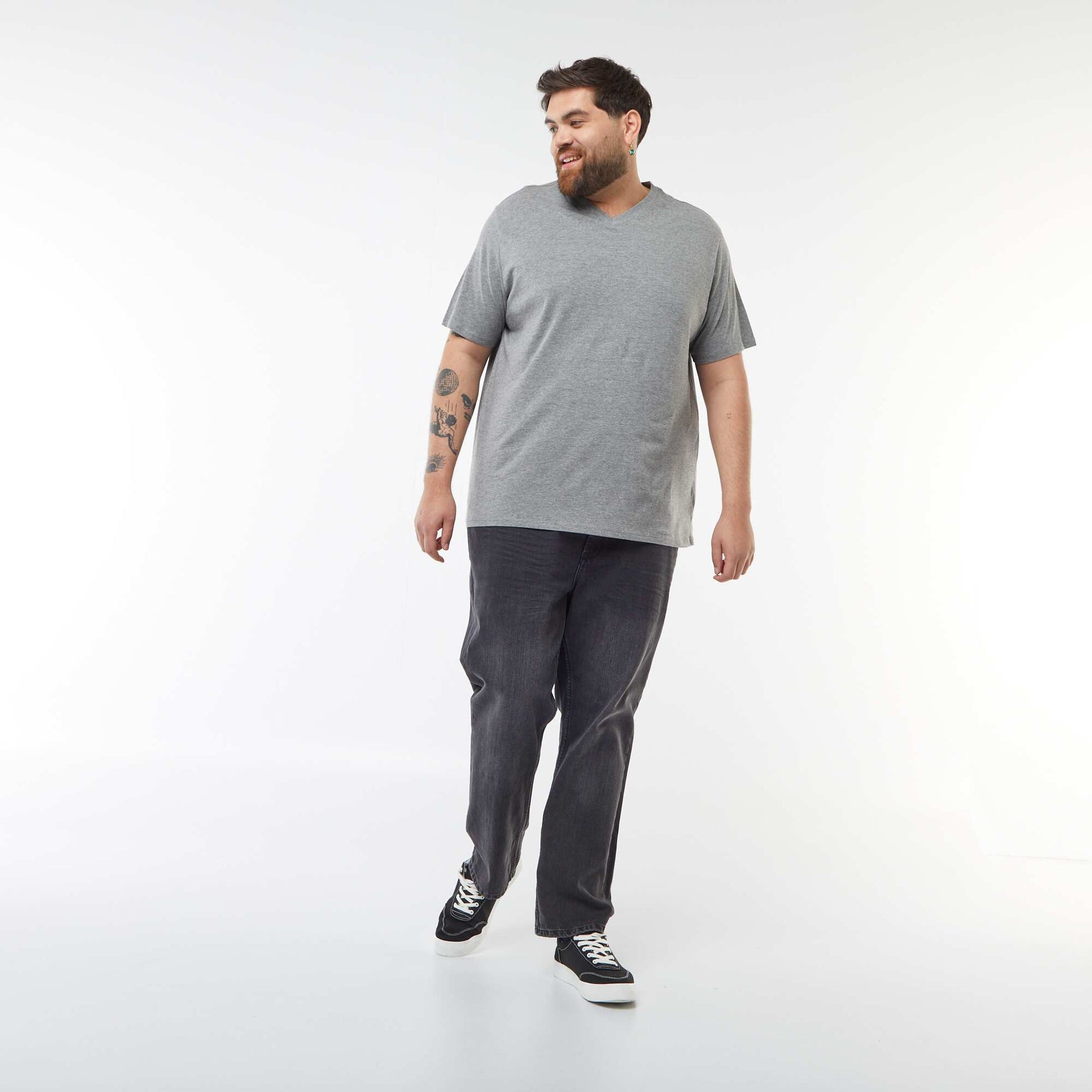T-shirt en jersey à col V GRIS