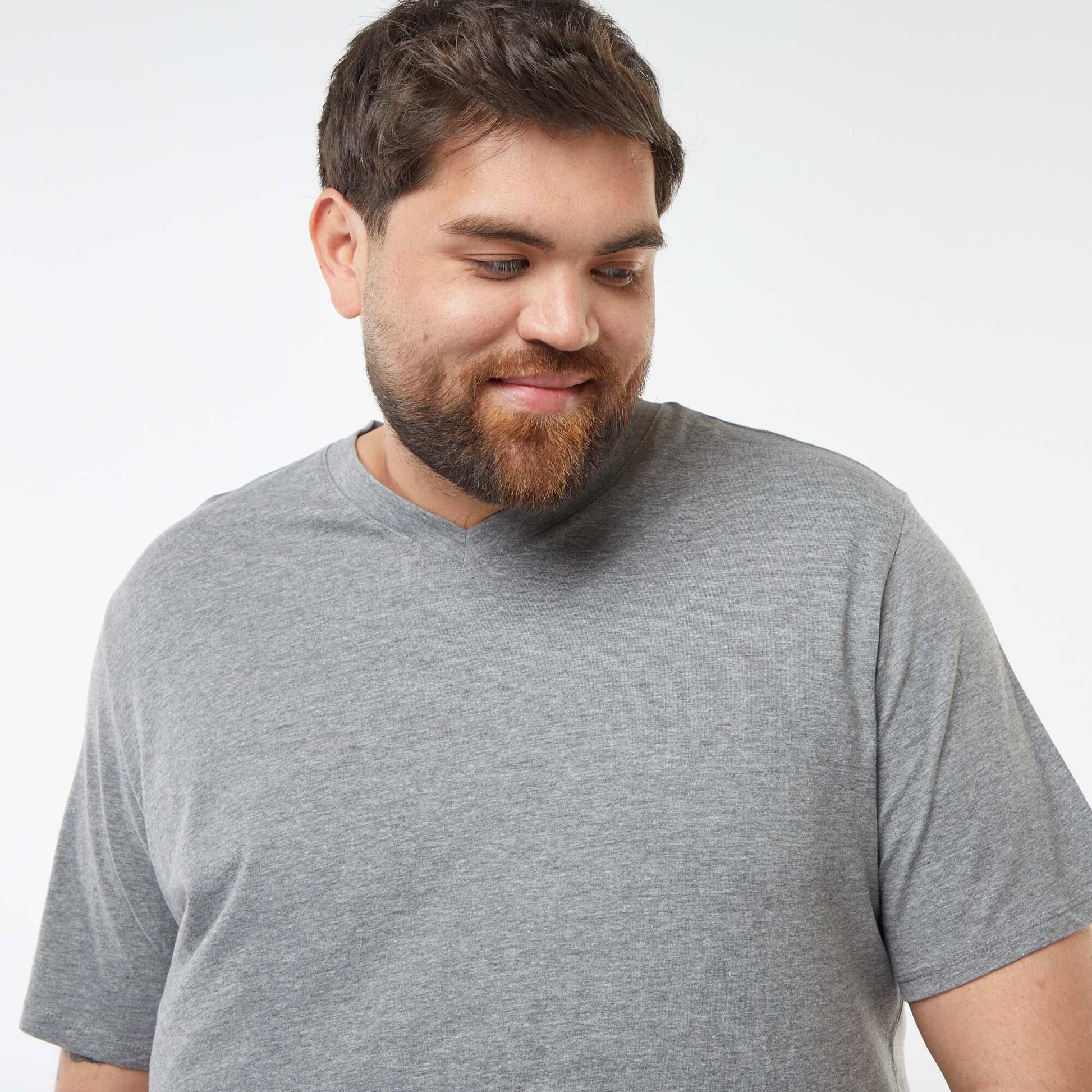 T-shirt en jersey à col V GRIS