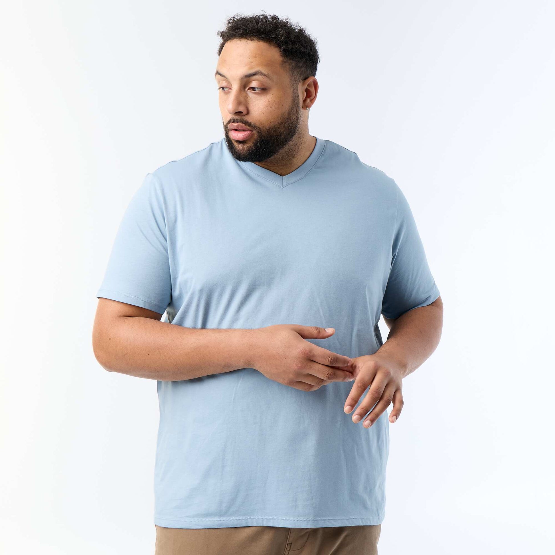 T-shirt en jersey à col V BLEU