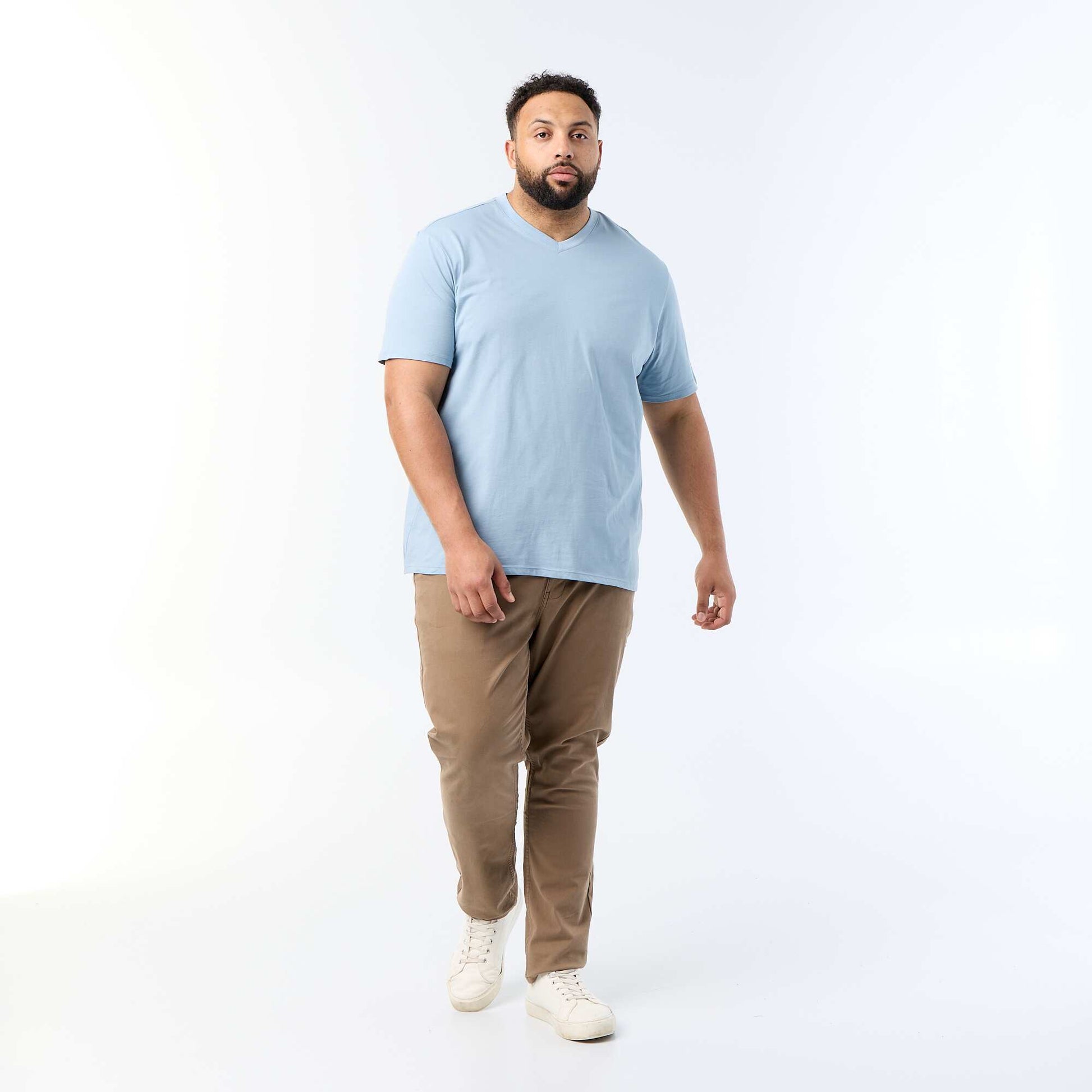 T-shirt en jersey à col V BLEU