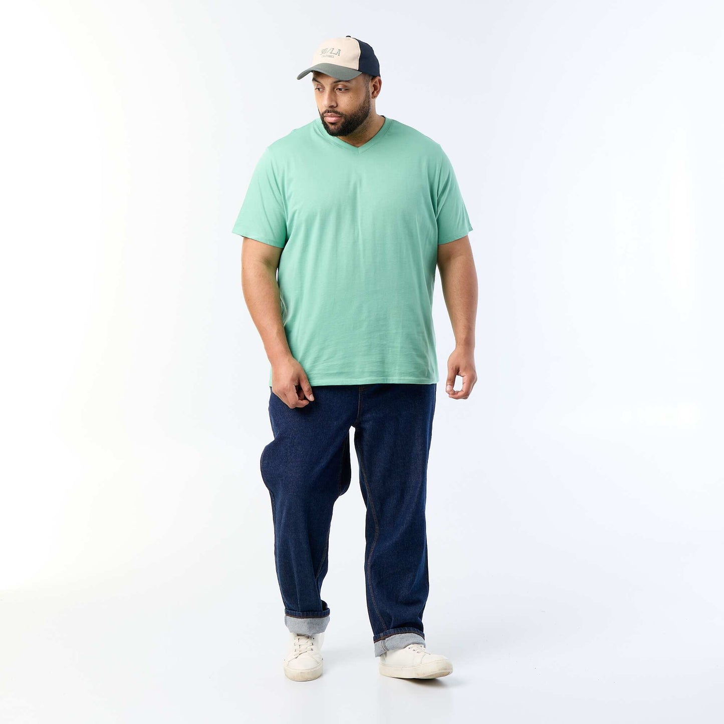 T-shirt en jersey à col V VERT