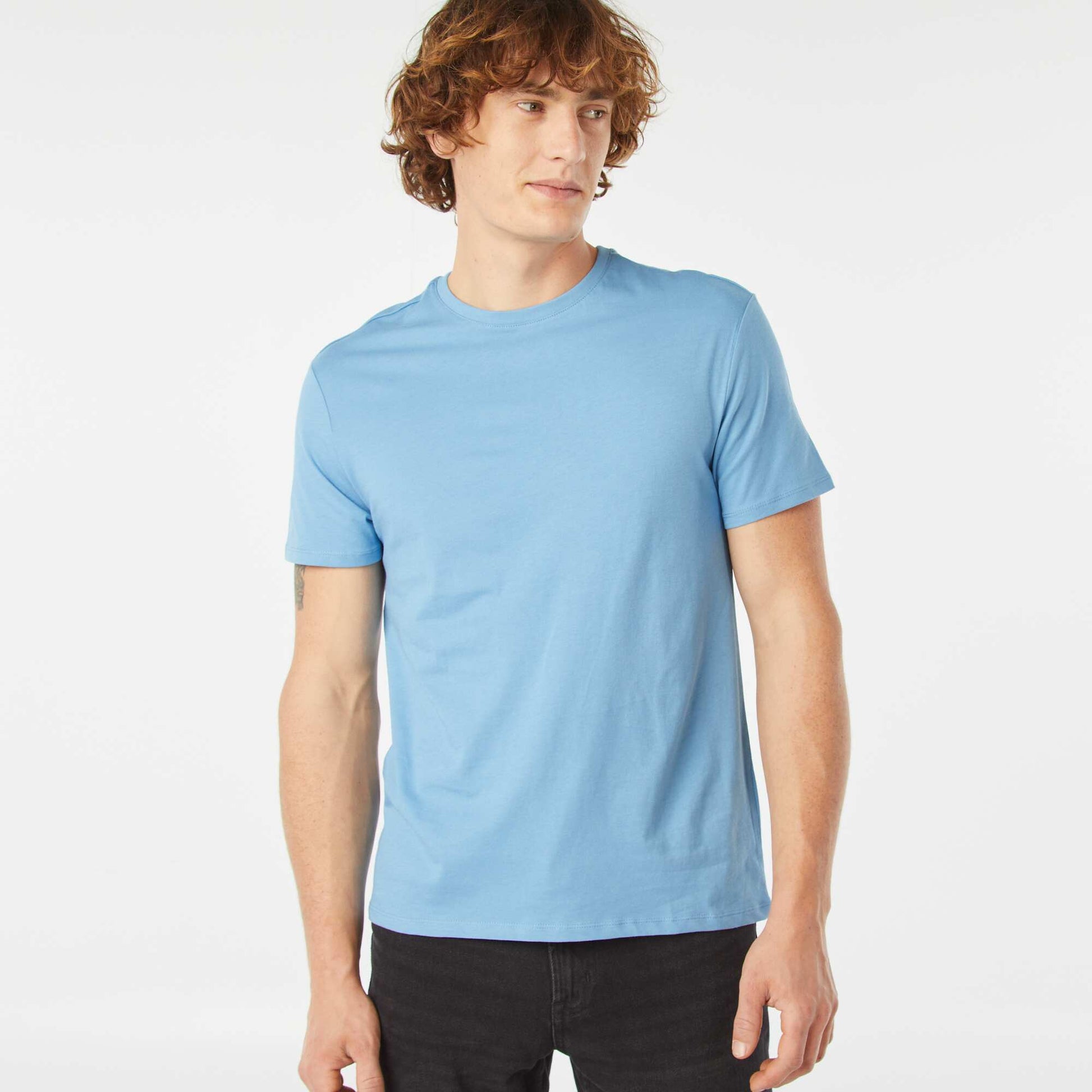 T-shirt droit en jersey uni BLEU CLAIR