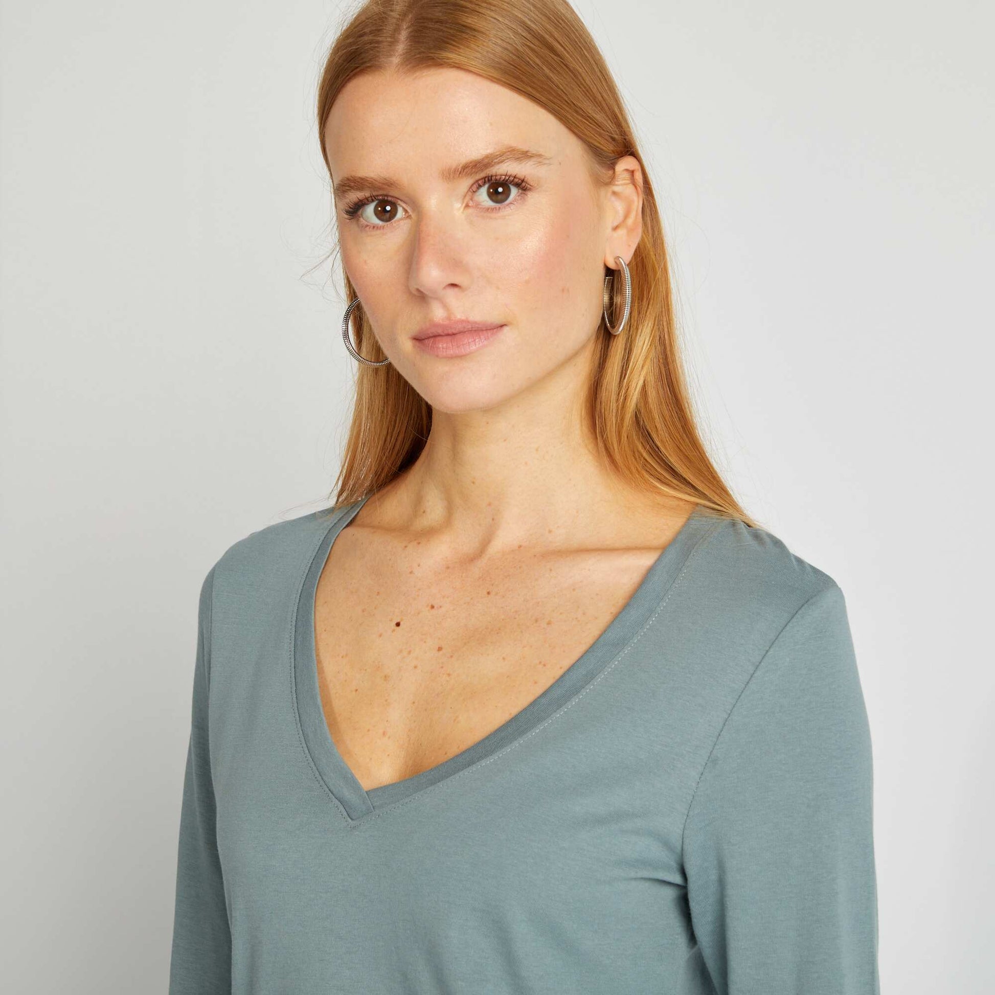 T-shirt col V Bleu