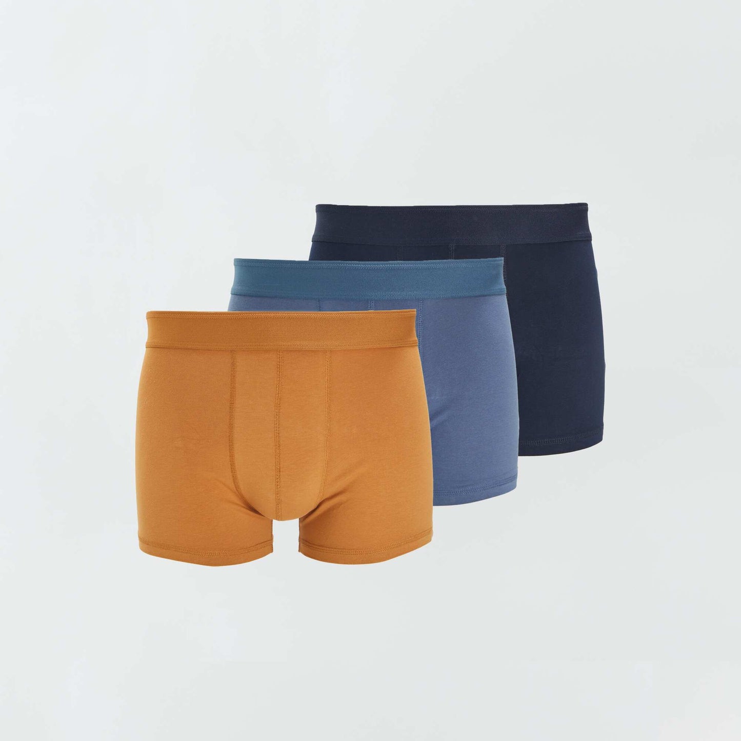 Lot de 3 boxers unis Bleu marine/bleu/ocre