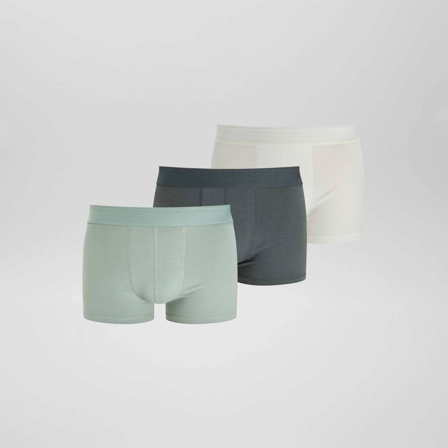 Lot de 3 boxers unis Kaki/blanc/vert