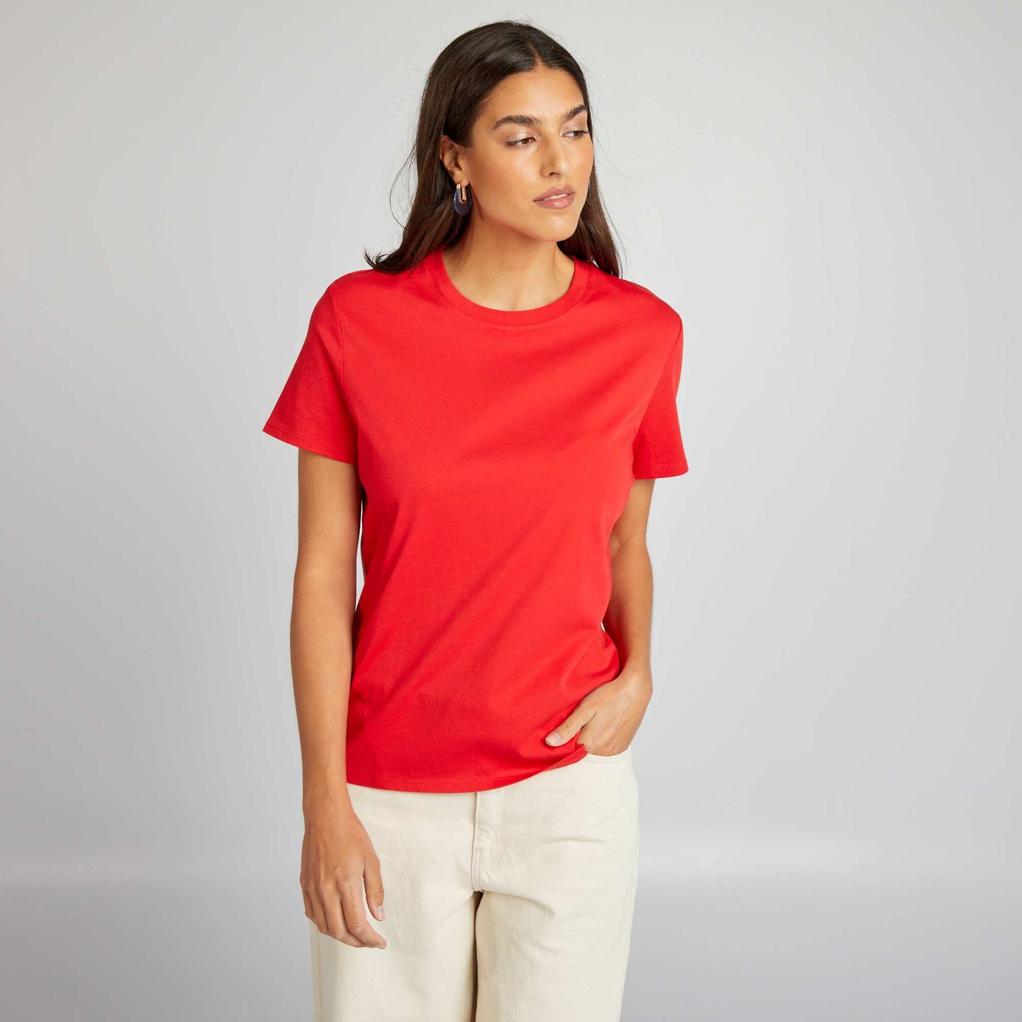 T-shirt uni en jersey ROUGE