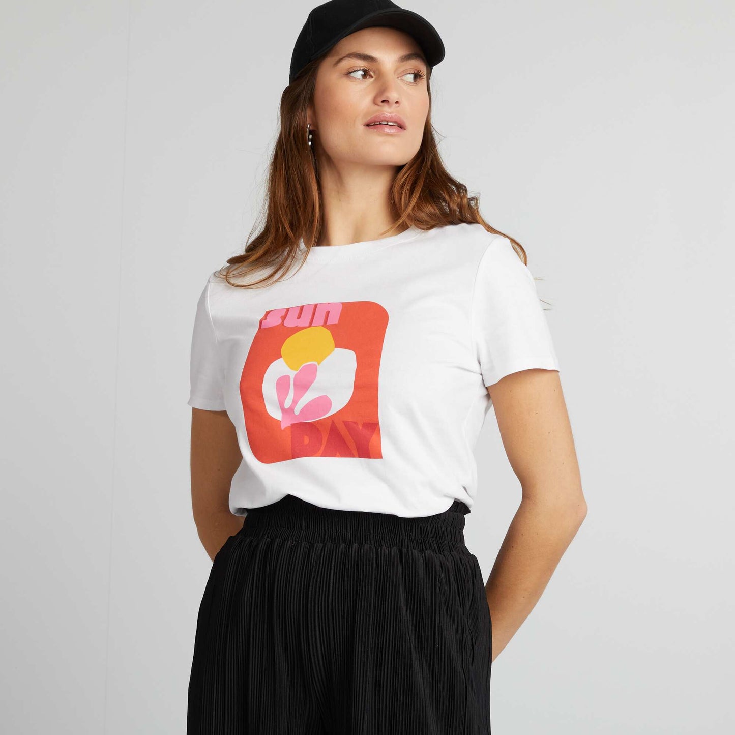 T-shirt en jersey imprimé Blanc 'sunday'