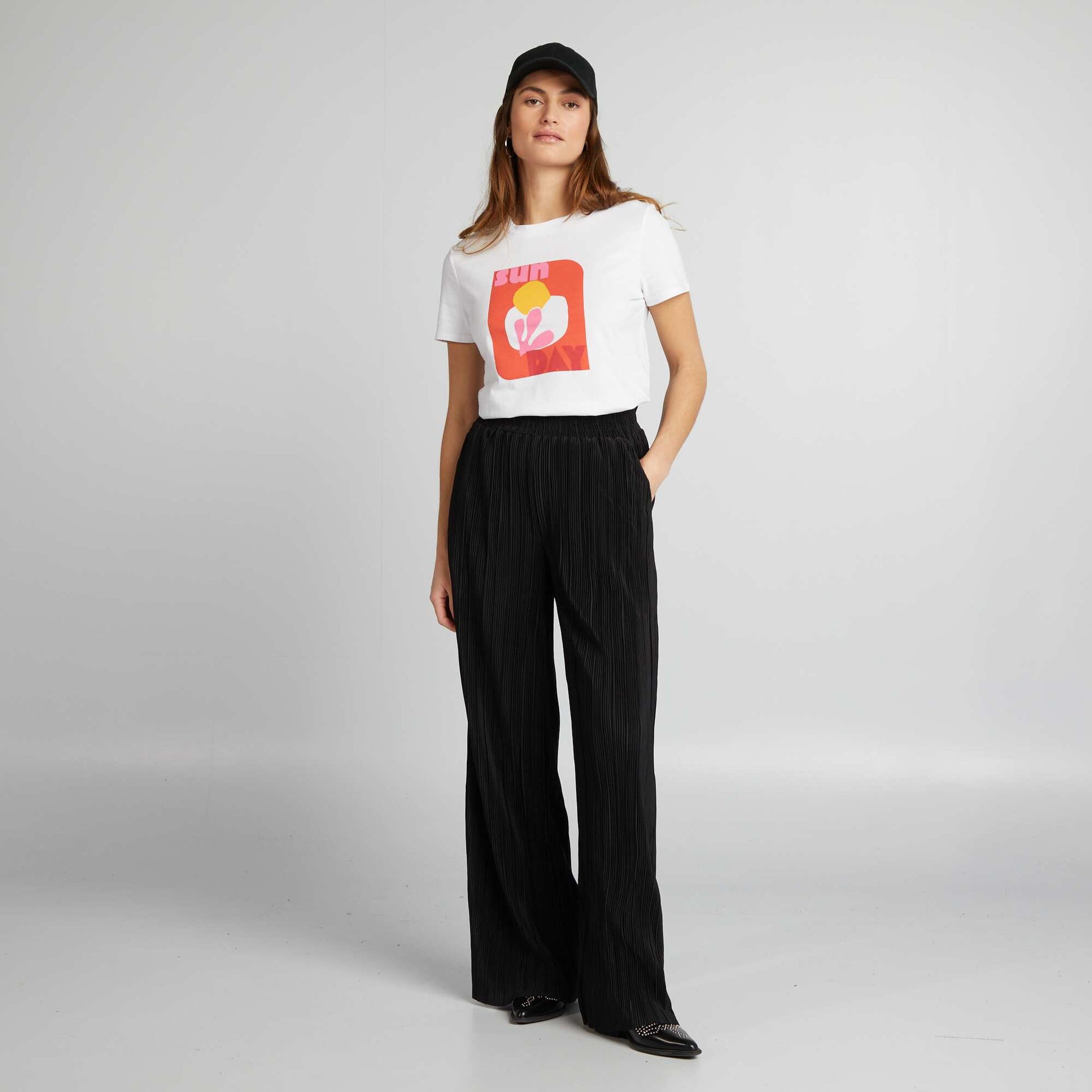 T-shirt en jersey imprimé Blanc 'sunday'