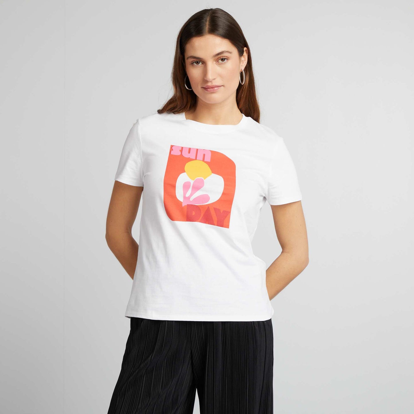 T-shirt en jersey imprimé Blanc 'sunday'
