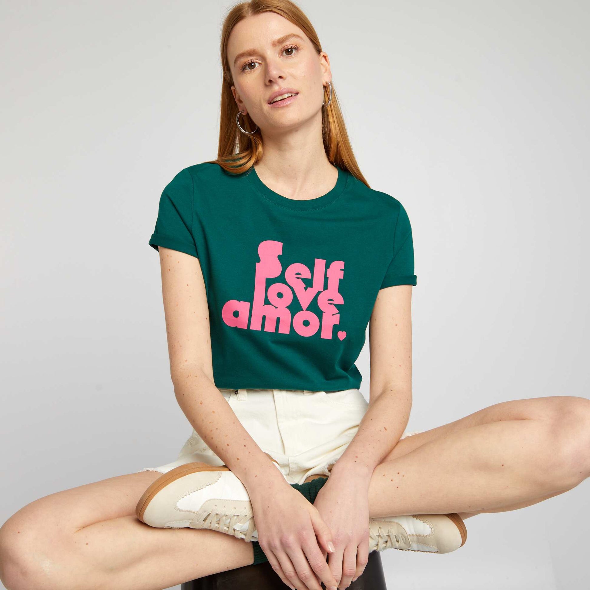T-shirt en jersey imprim Vert fonc