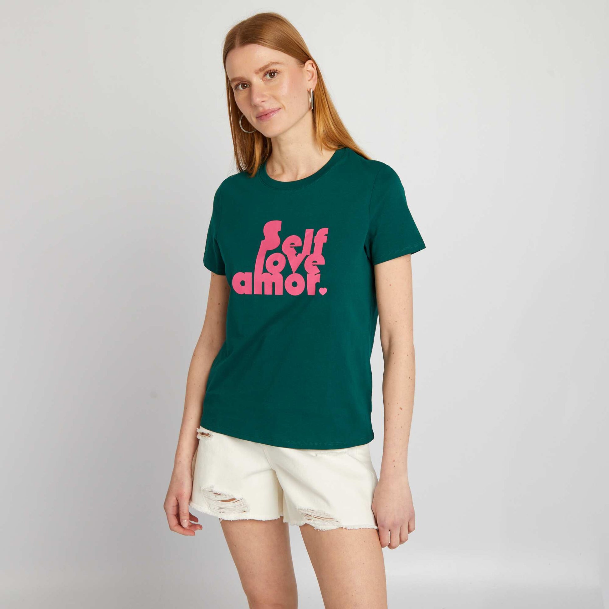 T-shirt en jersey imprim Vert fonc