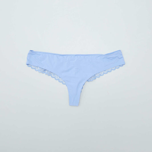 Tanga micro et dentelle Bleu violet