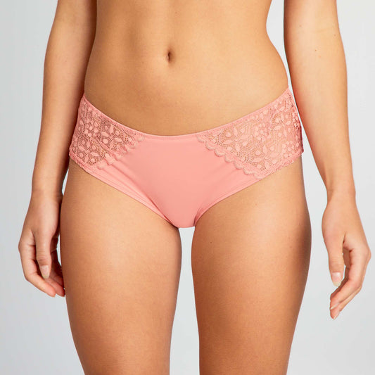 Shorty micro et dentelle Rose pêche