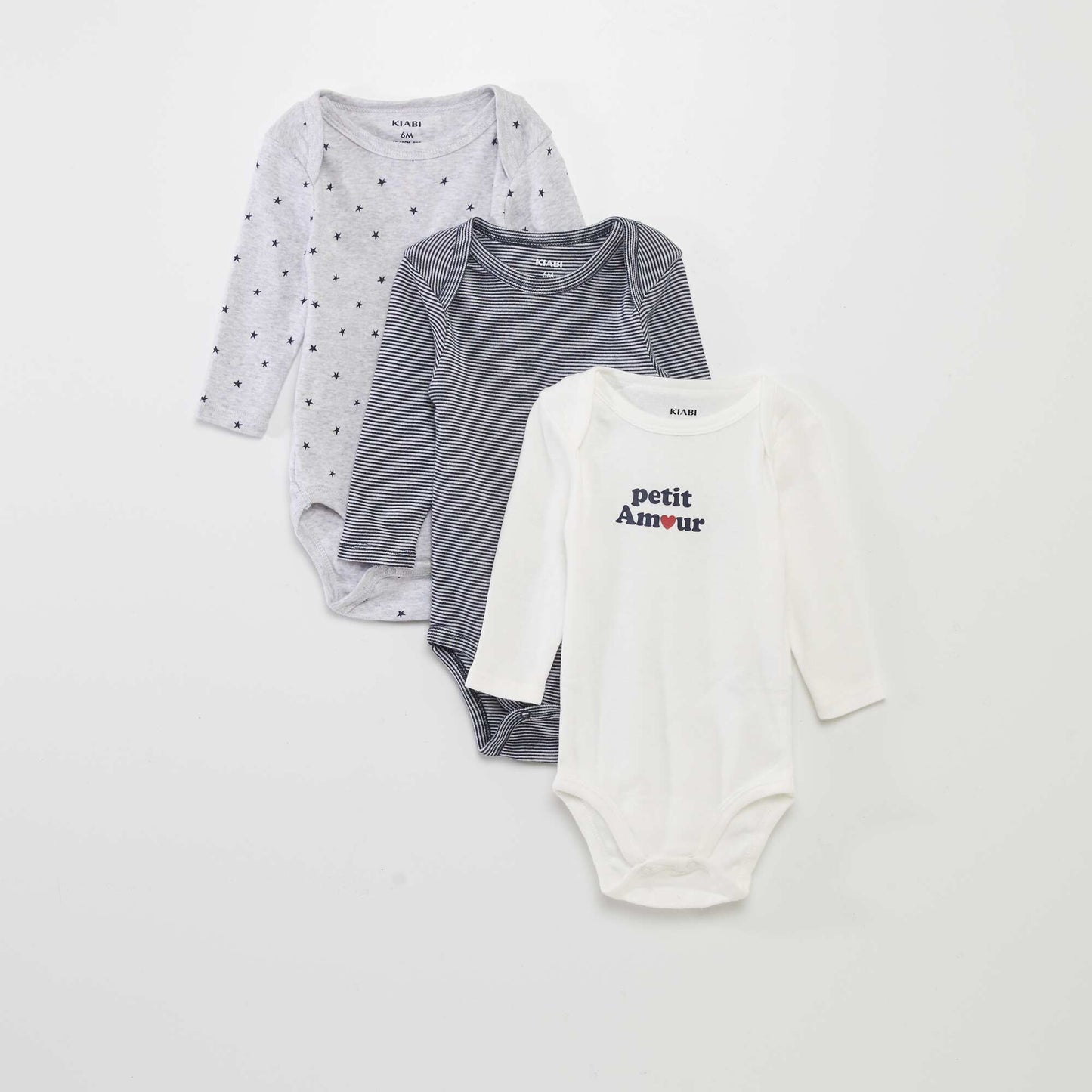 Lot de 3 bodies manches longues Gris/blanc/bleu marine