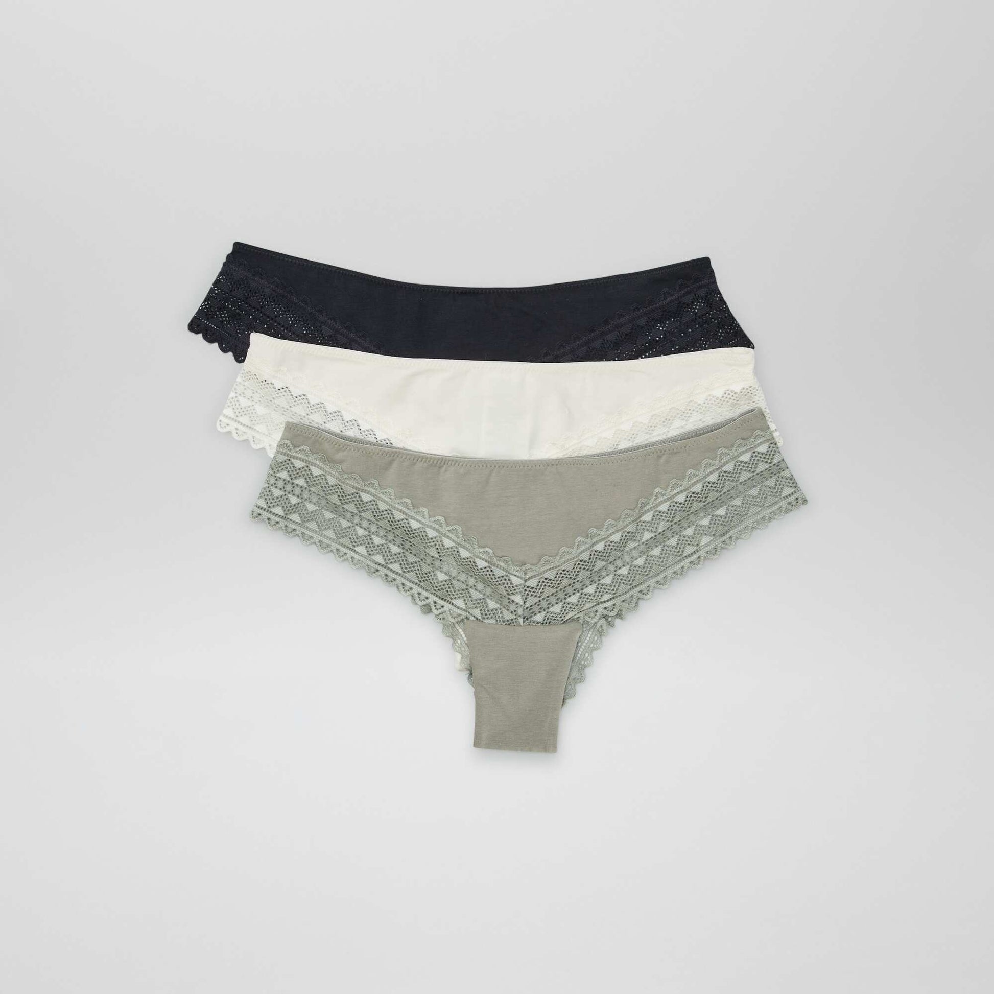 Lot de 3 tangas coton et dentelle KAKI
